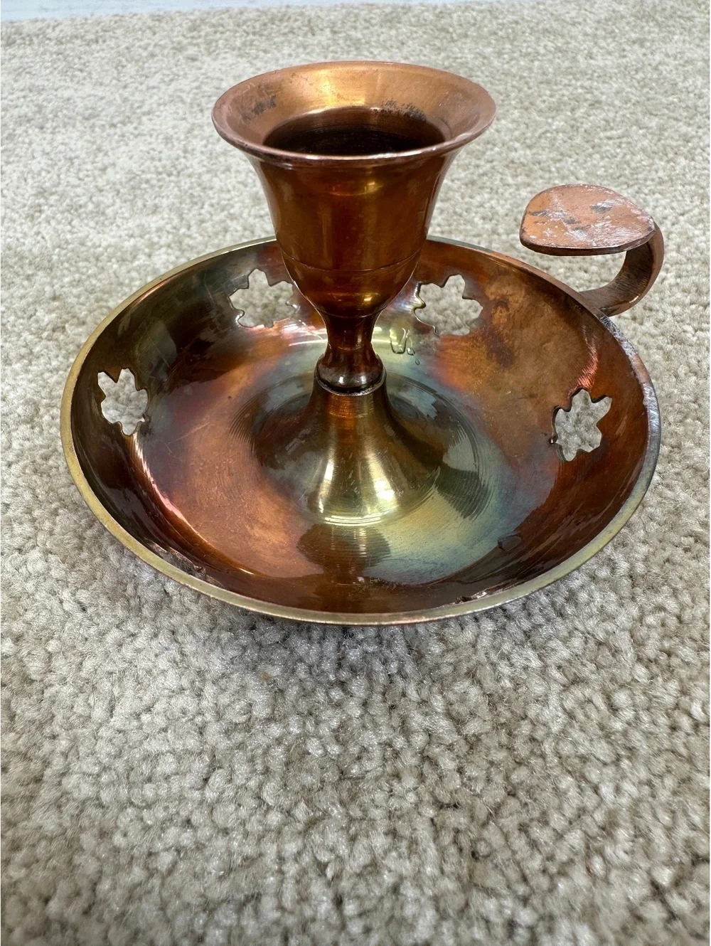 Vintage Copper & Brass Chamberstick Candleholder Finger Loop Cottagecore